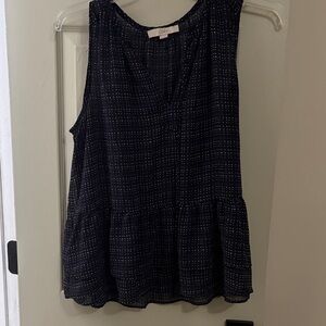 LOFT Navy Sleeveless Peplum Top with White Dot Grid
